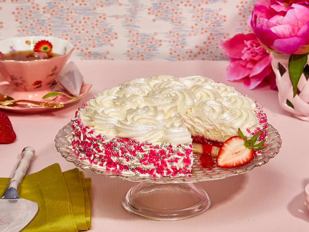 White Rosette Strawberry Cake
