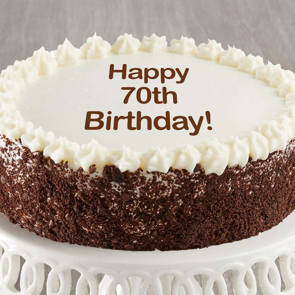 Happy 70th Birthday Chocolate and Vanilla Cake Close-up