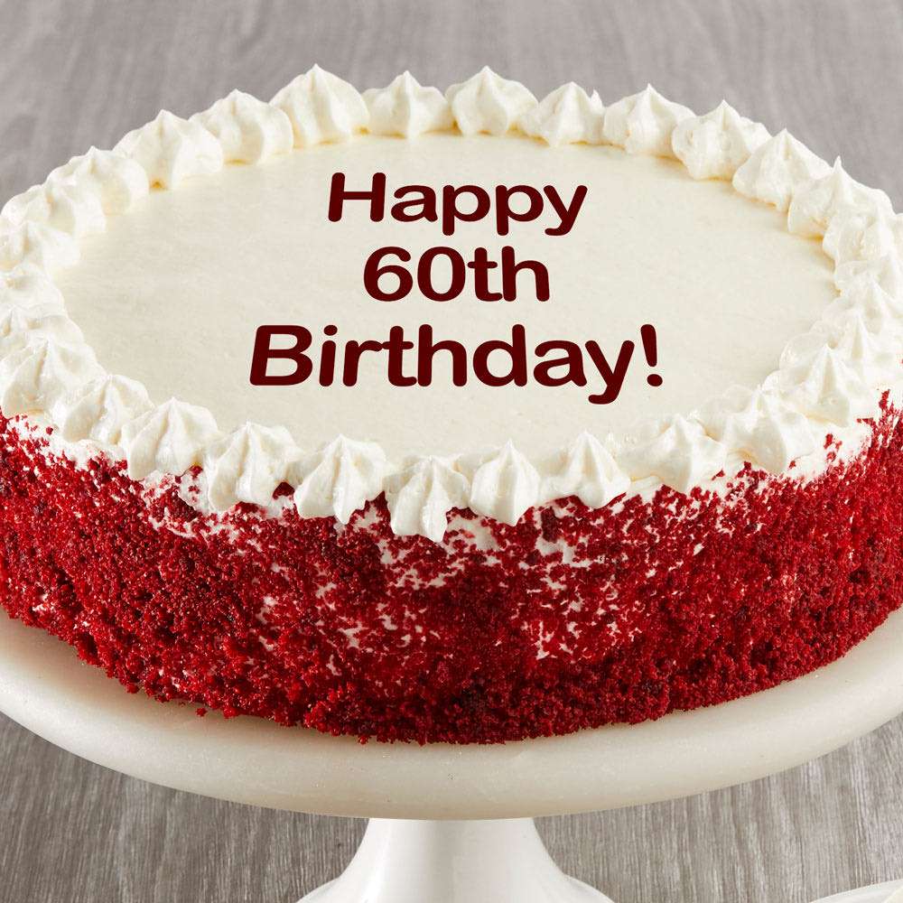 Happy 60th Birthday Red Velvet Cake Close-up
