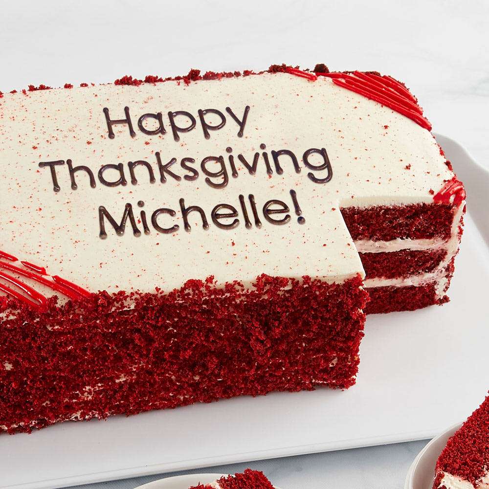 Personalized Red Velvet Sheet Cake Close-up