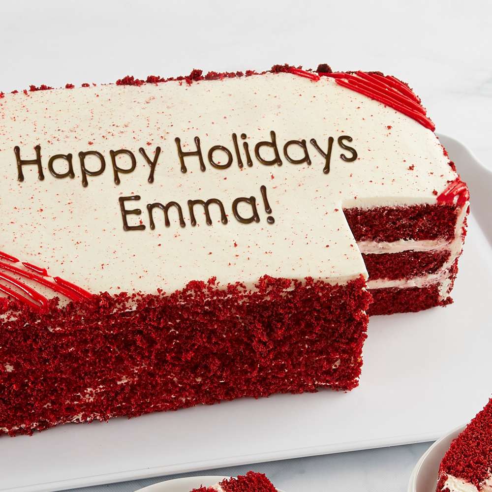 Personalized Red Velvet Sheet Cake Close-up