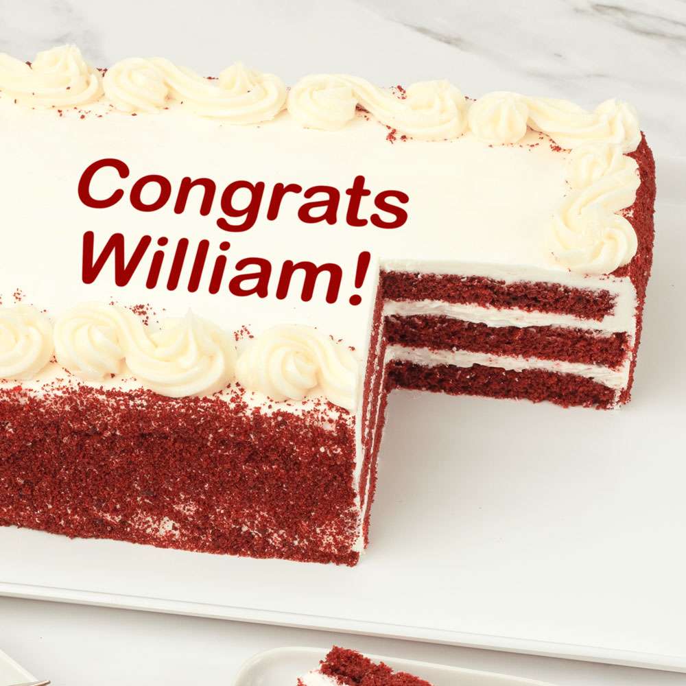 Personalized Red Velvet Sheet Cake Close-up