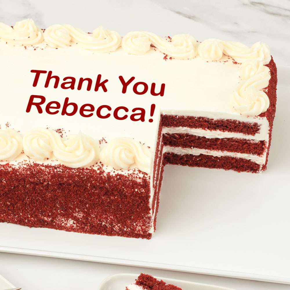 Personalized Red Velvet Sheet Cake Close-up