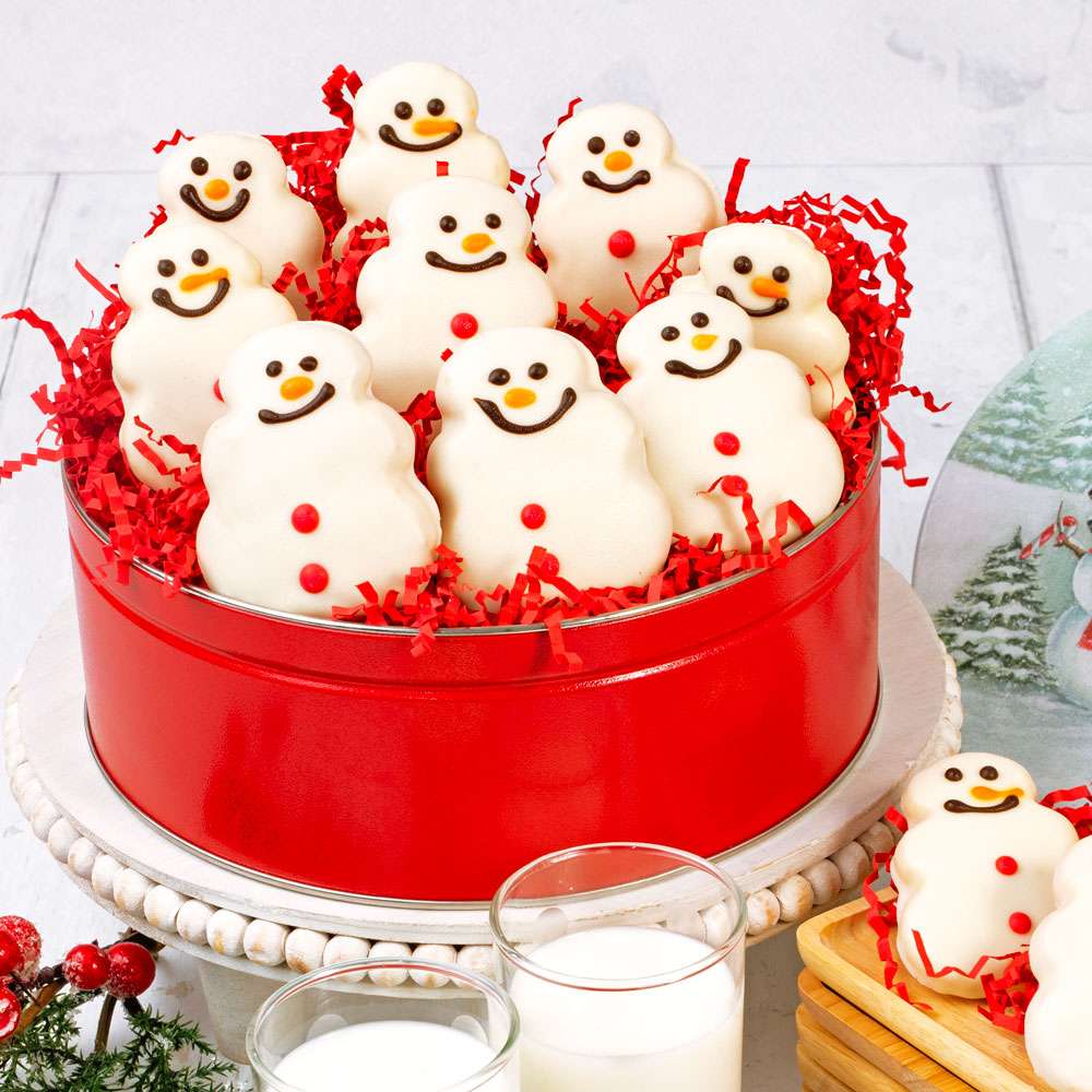 Snowman Cookie Tin Close-up