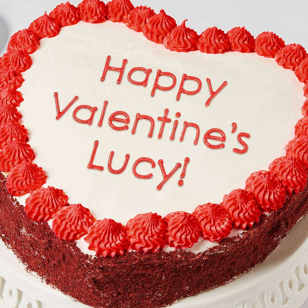 Personalized 10-inch Heart-Shaped Red Velvet Cake Close-up