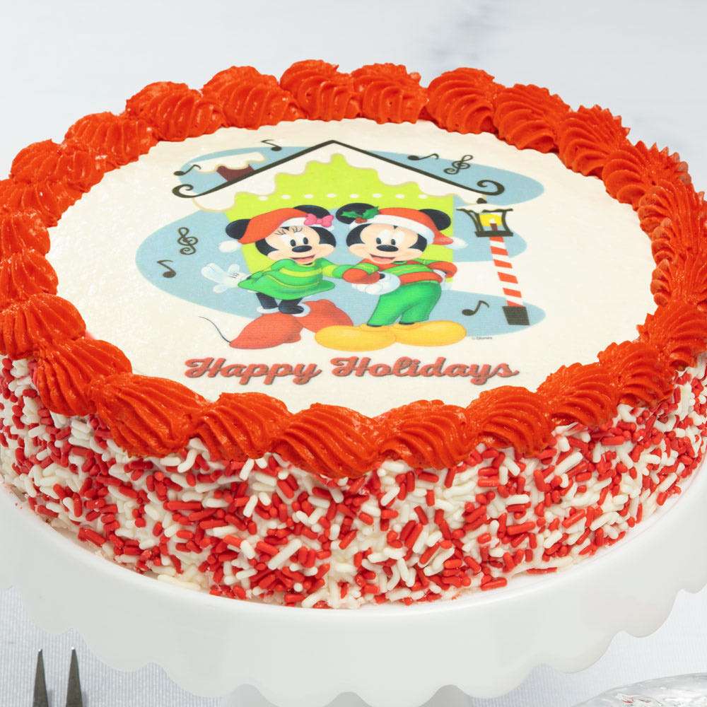 Mickey and Minnie Mouse Holiday Cake Close-up