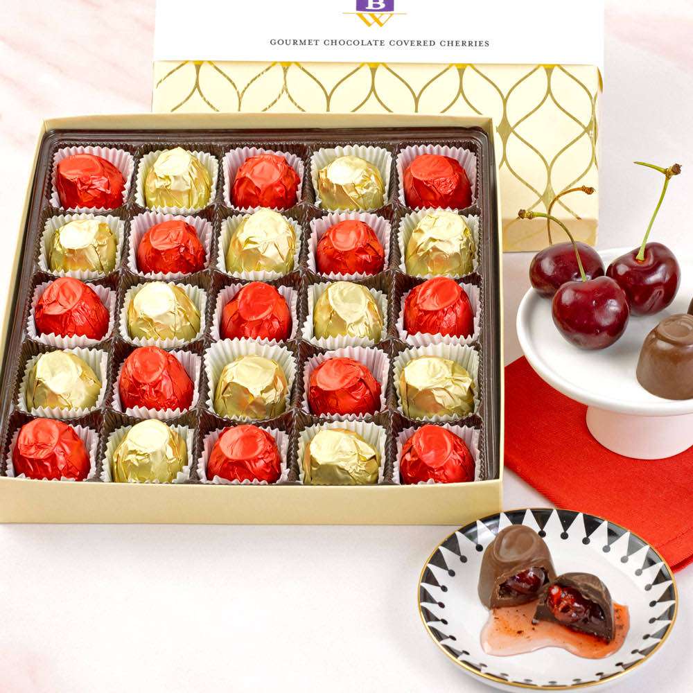 Deluxe Chocolate Covered Cherries Gift Box Close-up