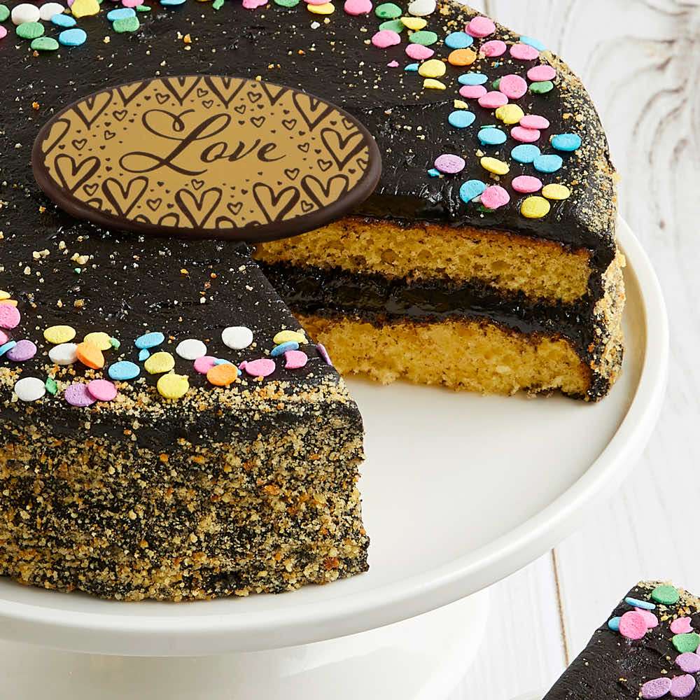 Golden Fudge Celebration Cake Close-up