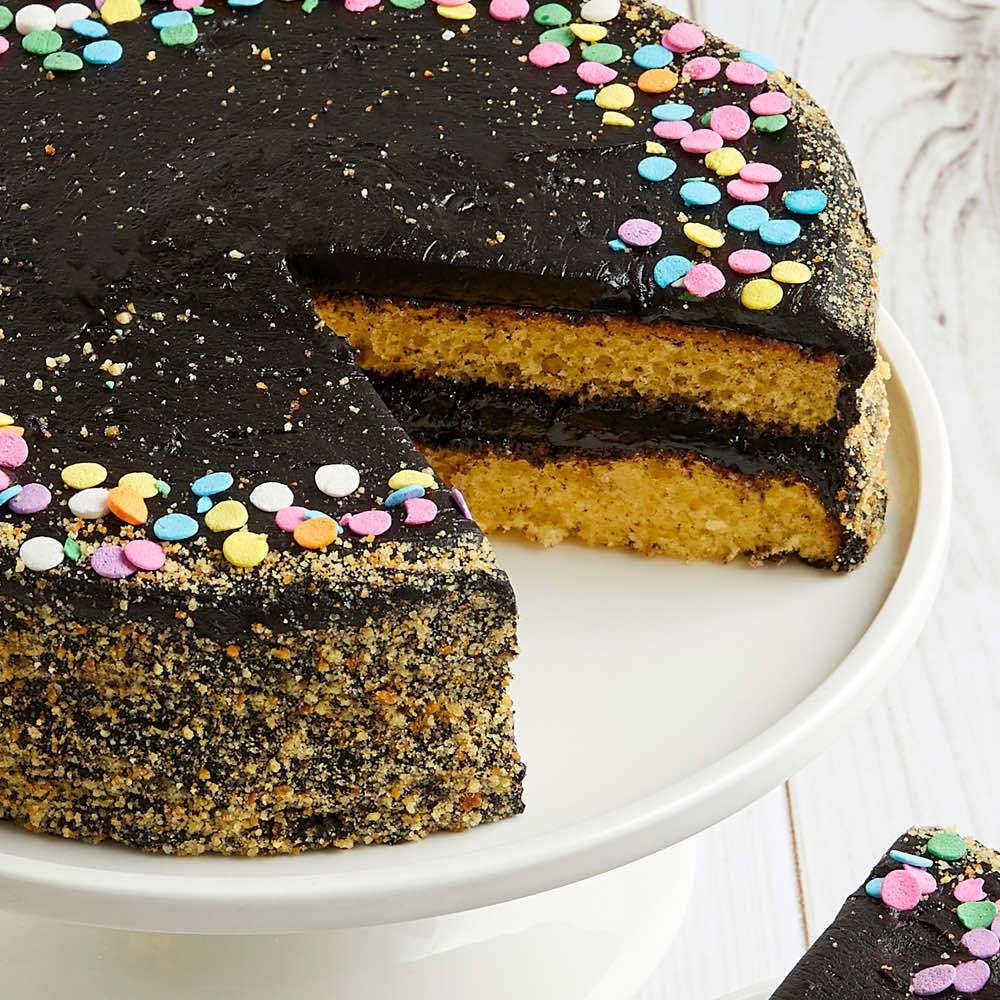 Golden Fudge Celebration Cake Close-up