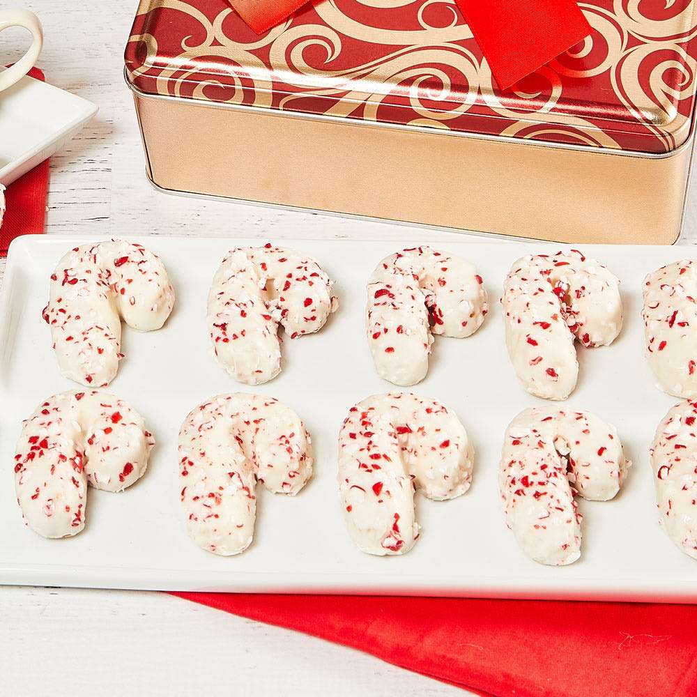 Candy Cane Cookie Tin Close-up